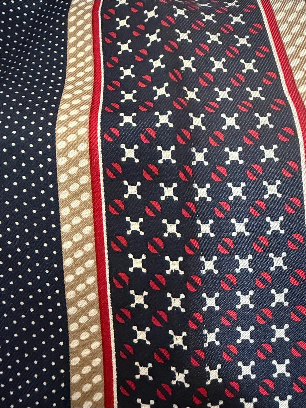 Talbots Navy, Red and Cream Striped Fringe Scarf